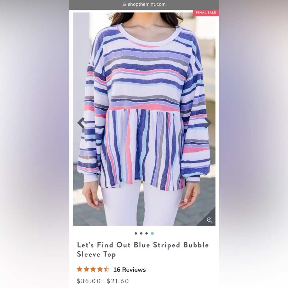 Shop The Mint striped bubble sleeve top